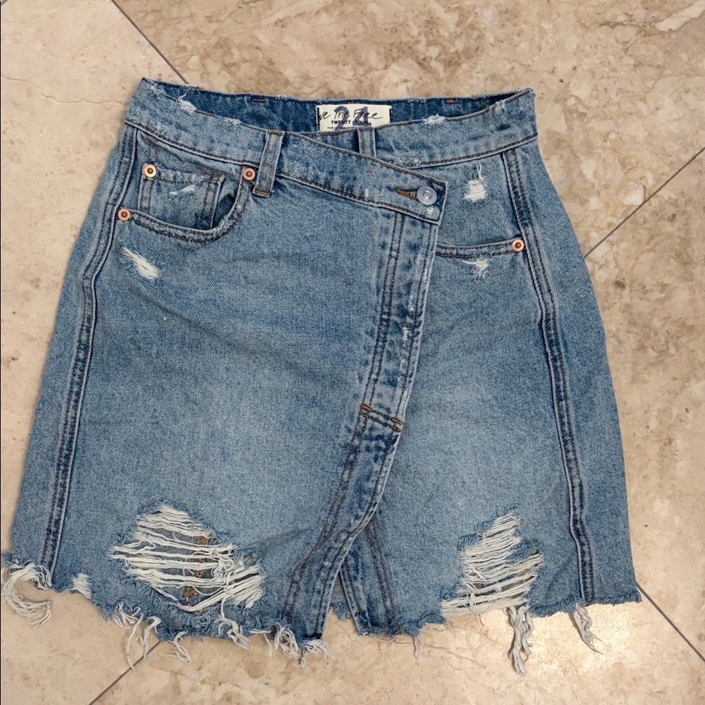 We The Free Blue Denim Skirt